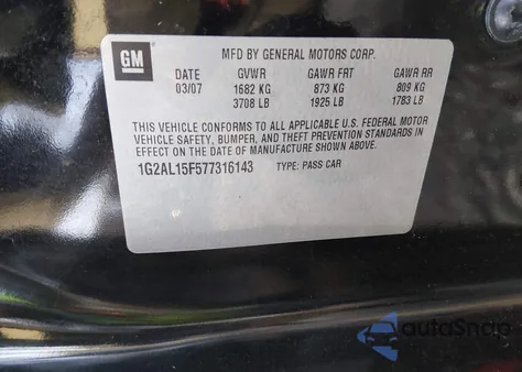 2007 Pontiac G5 z USA, uszkodzony, nr VIN 1G2AL15F577316143